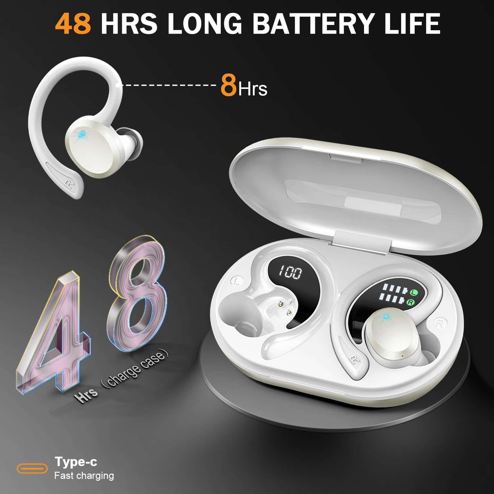 Wireless Earbuds, Bluetooth 5.4 Headphones with ENC Mic, 75H Stereo Noise Cancelling Ear Buds, Wireless Headphones with Sports Earhooks, LED Display, IP7 Waterproof Bluetooth Earphones for Running Gym