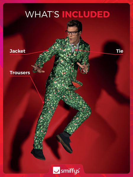 Smiffys Brussel Sprout Suit, Green with Jacket, Trousers & Tie, Stand Out Suits Fancy Dress, Xmas Dress Up Costumes