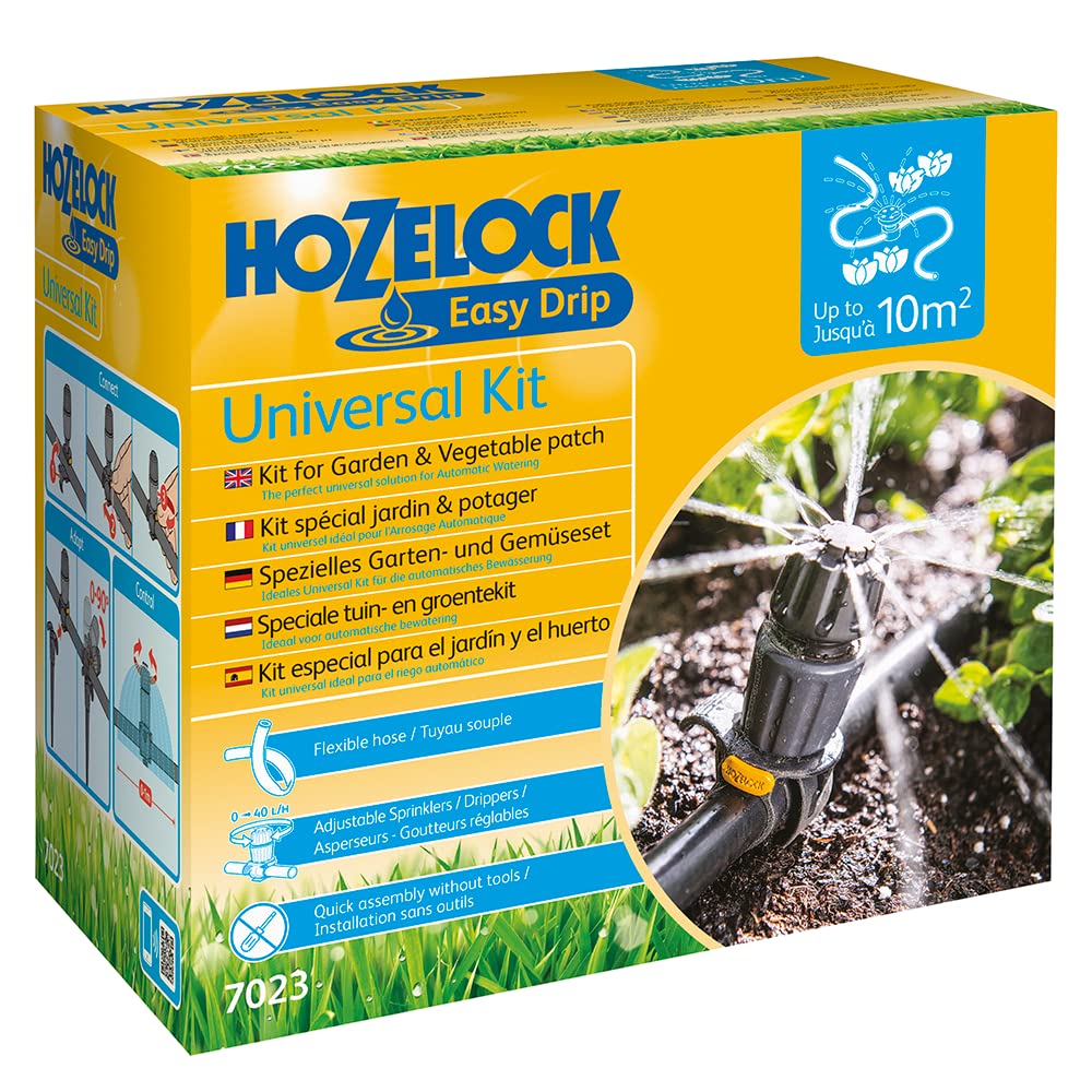 HOZELOCK - Universal Irrigation Kit : Ideal for Watering Borders, Flowerbeds and Vegetable Gardens, Easydrip Universal Drippers/sprinklers, Supplied