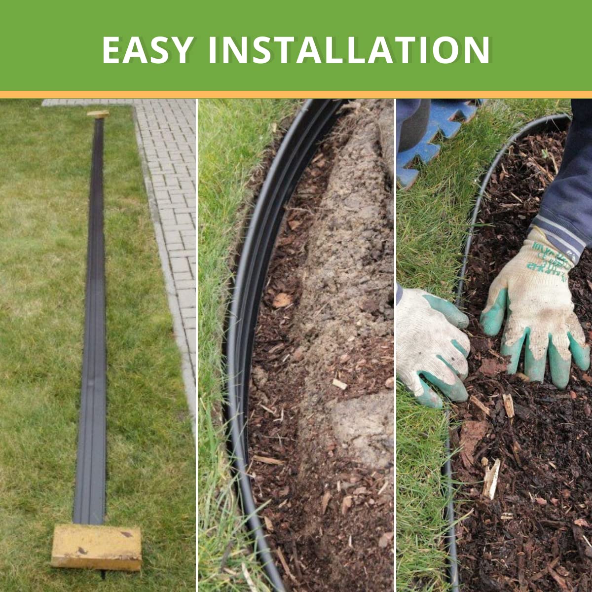 Elastic Lawn Edging with Round Top Bead (12 m Black) - Durable Stay-in-Place Design - Easy Installation, Weather Resistant - Ideal for Curves &