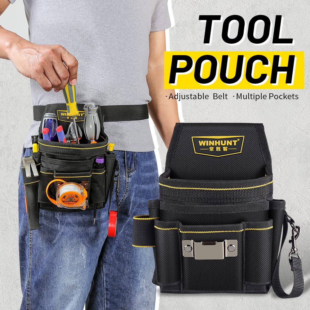 WINHUNT Tool Belt Pouch, Electrician Pouch 18 Pocket with Adjustable Nylon Belt 15x4x22cm Black (18 Pockets)