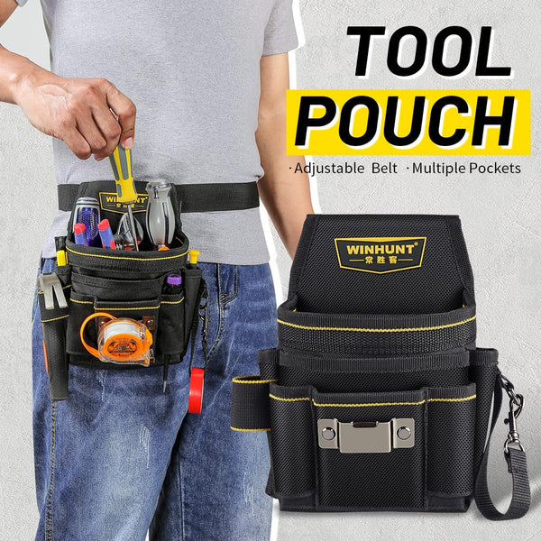 WINHUNT Tool Belt Pouch, Electrician Pouch 18 Pocket with Adjustable Nylon Belt 15x4x22cm Black (18 Pockets)