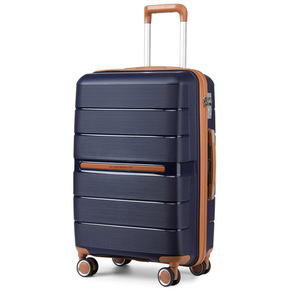 British Traveller 24" Medium Suitcase Lightweight Polypropylene Hard Shell Luggage Hold Check in Suitcase with 4 Wheels and Built-in TSA Lock(Navy, 66cm 60L)