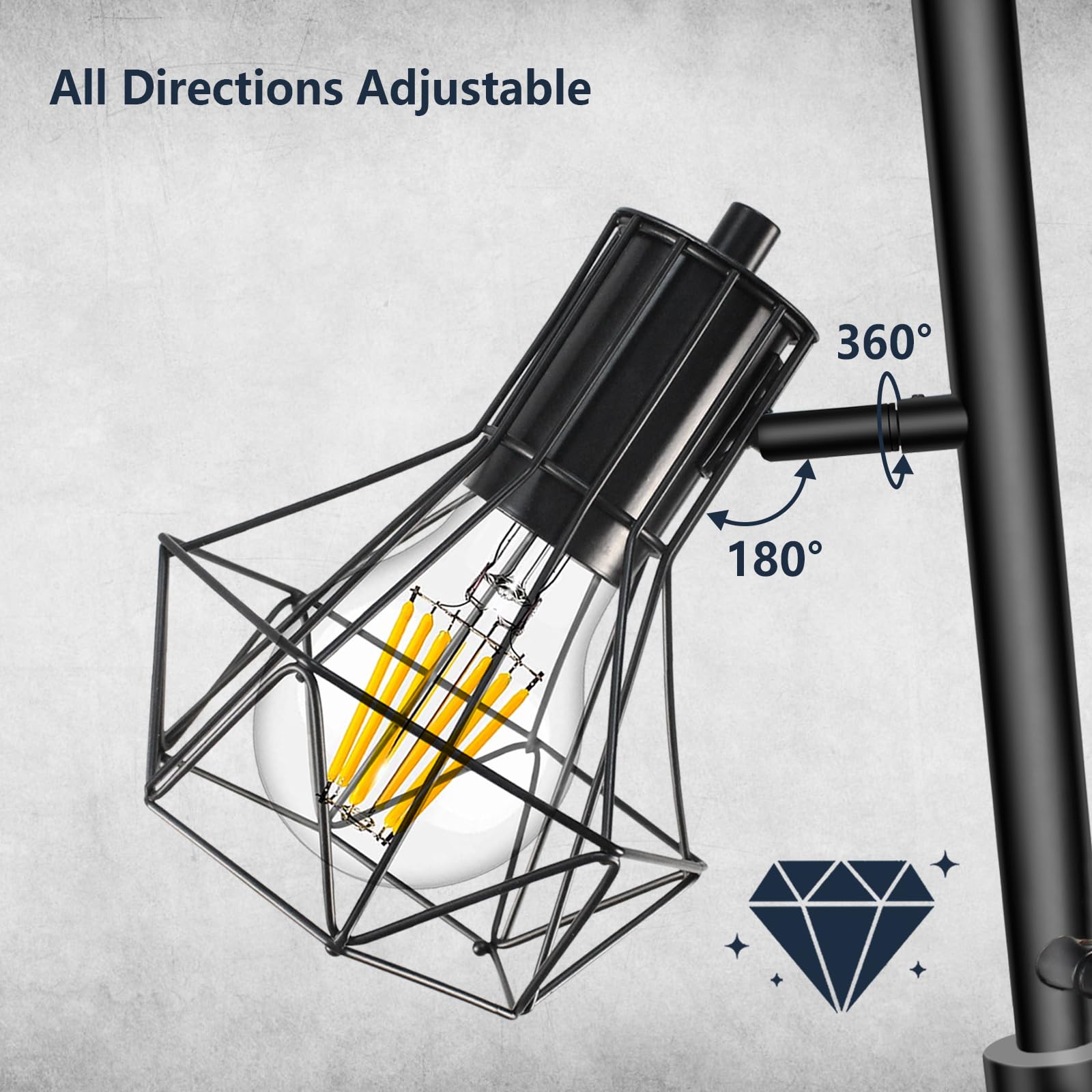 HiBay Stepless Dimmable Industrial LED Floor Lamp, 3-Light Adjustable Farmhouse Floor Lamps with 3 x 8W 800LM Bulbs, Rustic Standing Tree Light Room