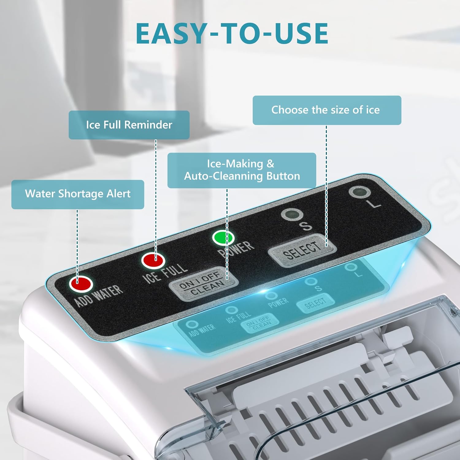 Ice Maker Machine Countertop Ice Cube Maker with Portable Handle, 9 Ice Cubes in 6 Mins, Self-Cleaning Compact Ice Maker 12 kg in 24 Hrs, with Ice Scoop and Basket for Home/Kitchen/Office/Bar