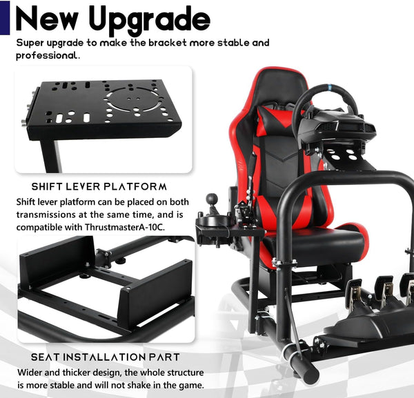 Minneer Flight Racing Simulator Cockpit with Gaming Seat(Red) for Logitech Thrustmaster Fanatec G29 G920 G923 Racing wheel, Enhanced Round Tube Steering Wheel Stand Not Included Wheel Pedal Handbrake
