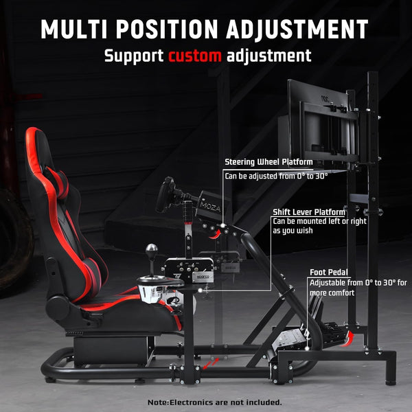 Dardoo Racing Simulator Cockpit with Triple Monitor Stand and Red Seat Fit for Logitech/Thrustmaster/Fanatec T500RS TX G29 G920 G923 CSL-DD, No Steering Wheel,Pedal,Handbrake