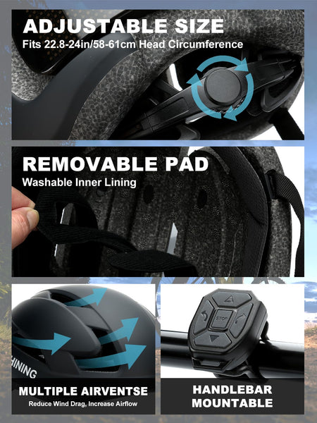 TMEOIIPY Smart App Program Bike Helmet, Back LED Lights Display with USB Rechargeable, Road Bicycle Helmets for Adults: Men, Women, with Turn Signals Remote Control