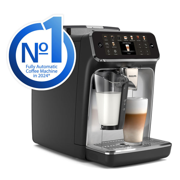 PHILIPS 5400 Series Bean to Cup Coffee Machine – 12 Coffee Varieties, LatteGo Milk Frother, Fastest-to-Clean, Ceramic Grinder, Fully Automatic Espresso & Cappuccino maker – Black, Silver (EP5446/70)