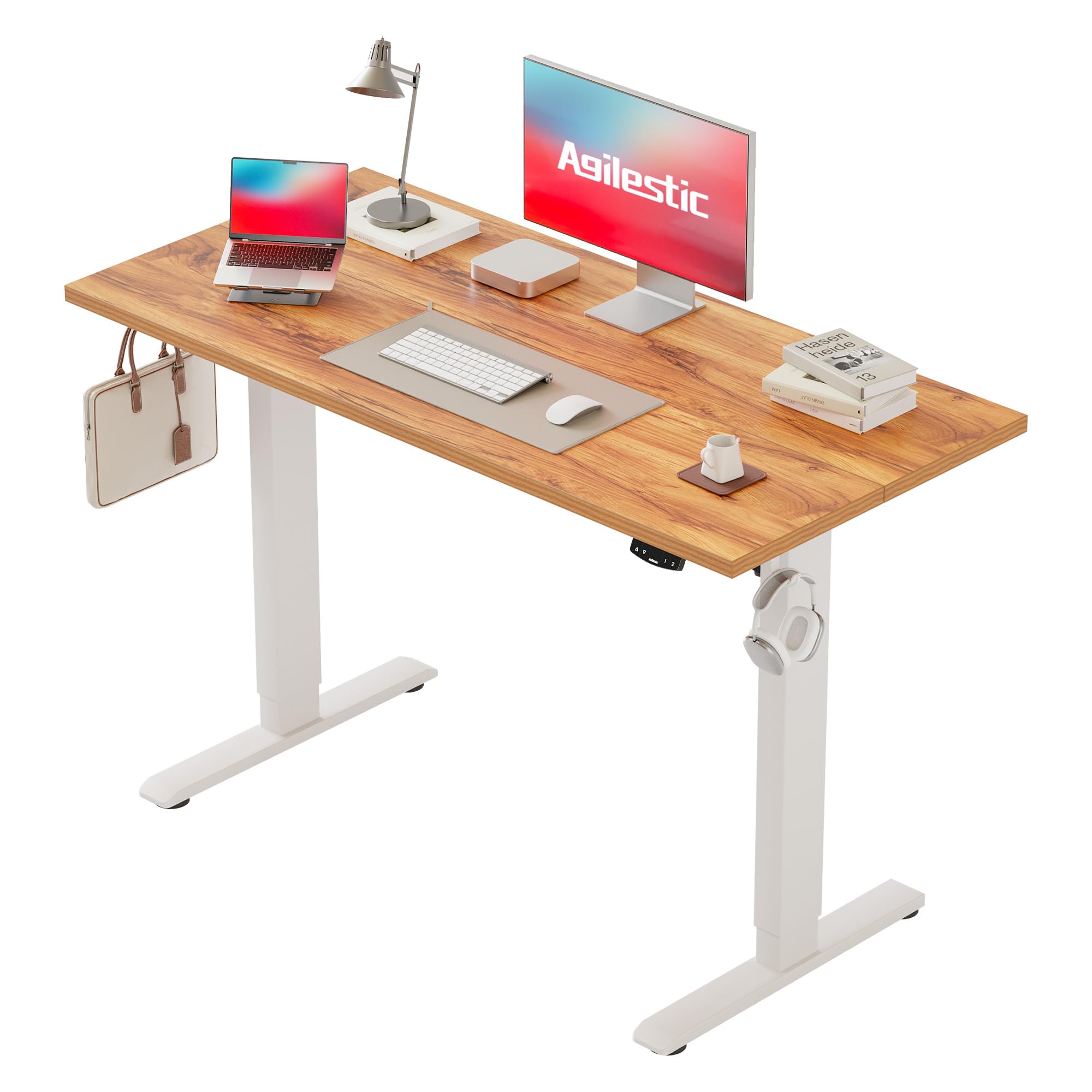 Agilestic L-Shaped Electric Standing Desk, 140cm Height Adjustable Sit-Stand Desk for Home Office, Ergonomic Computer Desk with Spliced Board, White