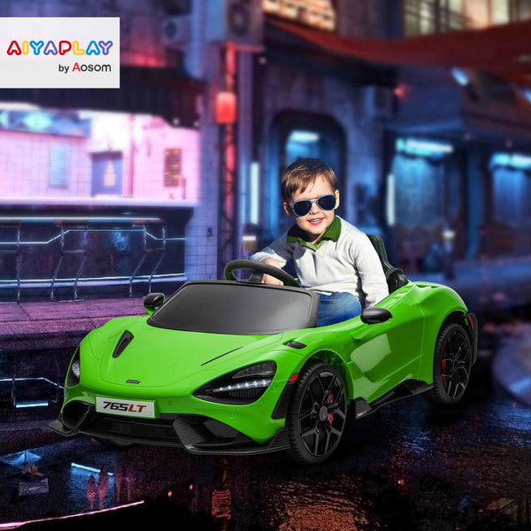 AIYAPLAY McLaren 765LT Licensed Electric Car for Kids with Butterfly Doors, 12V Kids' Electric Ride on with Remote Control, Transport Wheels, LED Lights, MP3 Music, Horn, for 3-6 Years, Orange