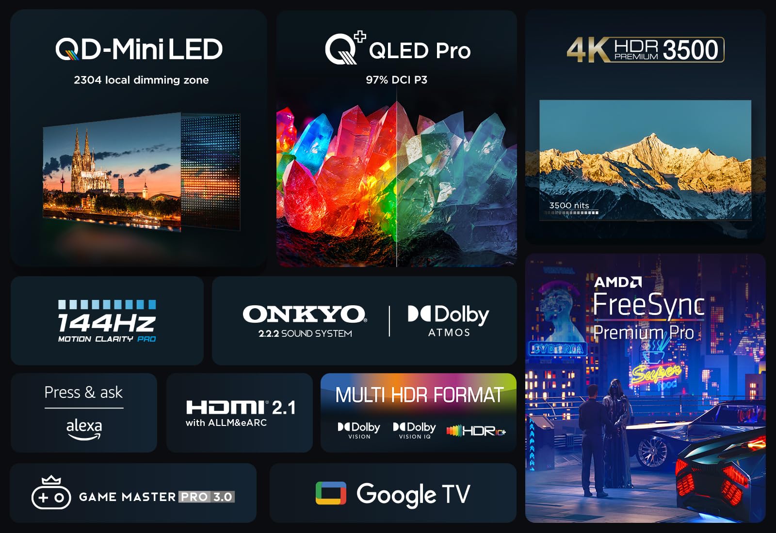 TCL 75Q6C-UK QD-Mini LED TV, 4K HDR Premium 1000nits, Smart TV Powered by Google TV (Dolby Vision IQ & Atmos, Onkyo 2.1 Sound System, 144Hz Motion Clarity Pro, 2025 New Model)