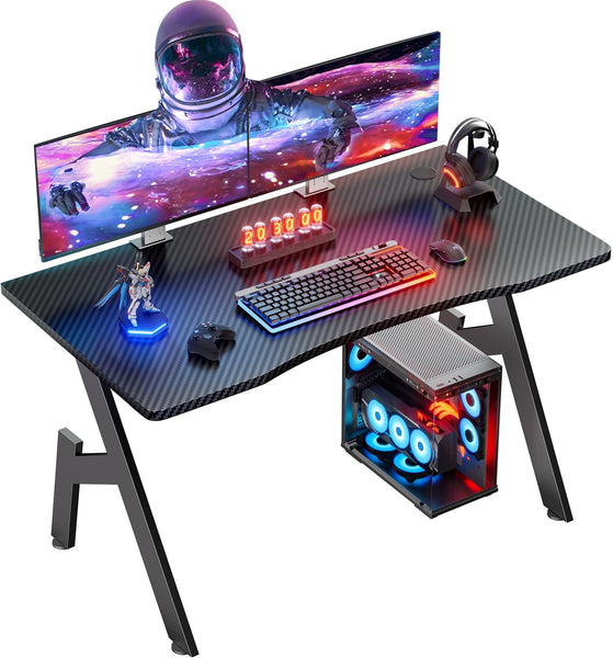 DLONGONE Whole Board Gaming Desk, 100 x 50cm Computer Gamer Desk, A Shaped Gaming Table, PC Desk for Home Office, Simple Assembly, Black
