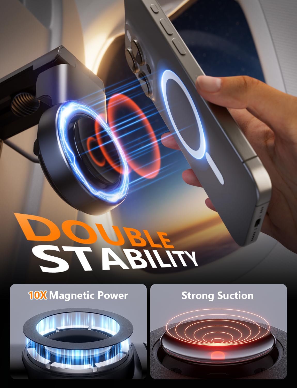 Airplane Phone Holder - Klearlook 4 in 1 Adjustable Phone Stand for Travel,360 Rotation Handsfree Viewing Flight Phone Holder,Foldable Travel Essential,Accessory for Flying/Traveling/Home/Office-Black