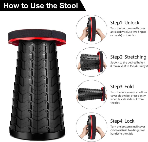 LUXJET Portable Folding Stool Lightweight Yet More Sturdy with Load Capacity 180KG, Retractable Plastic Foldable Collapsible Stool for Camping Fishing Hiking BBQ Outdoors Indoors Kitchen