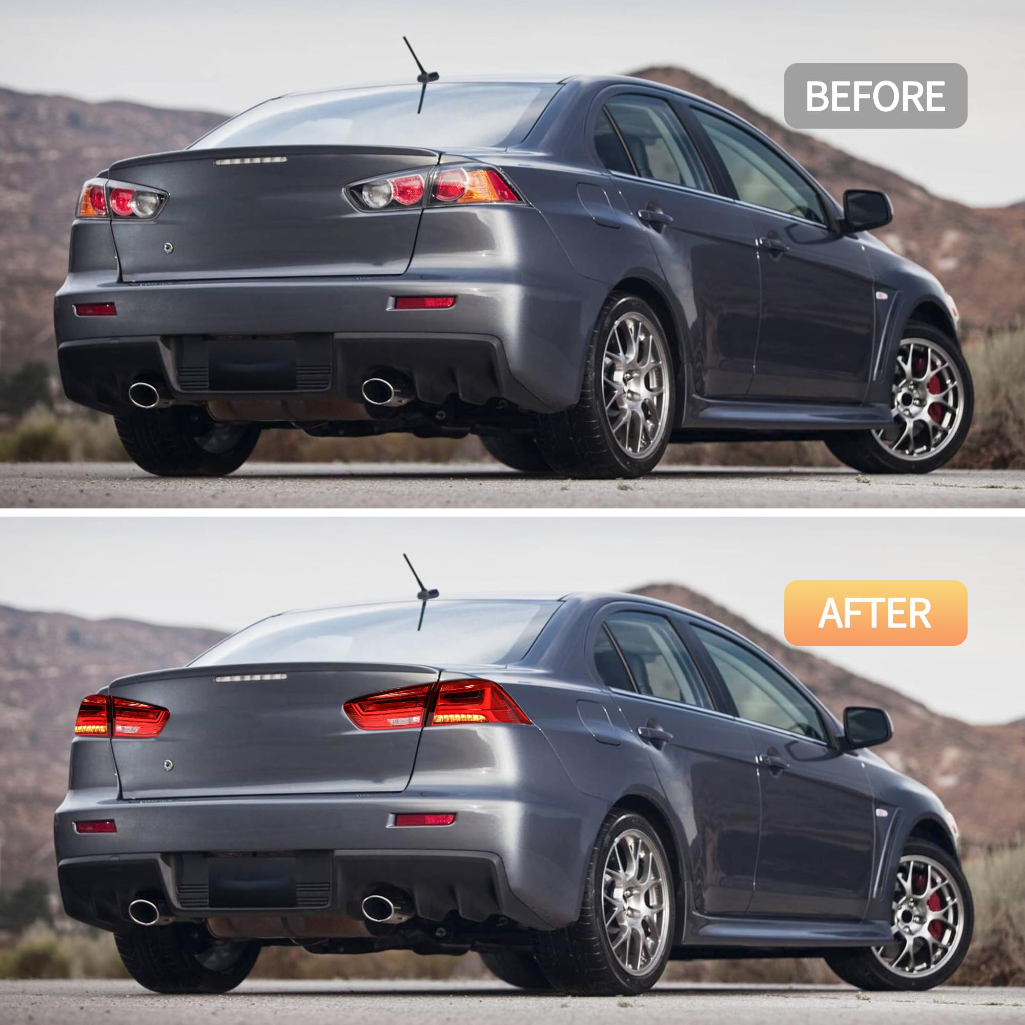 LED Rear Lights compatible with Lancer & EVO X 2008-2020 (Not Fit fortis/io), w/Amber Sequential indicator, Driver & Passenger Side - Red