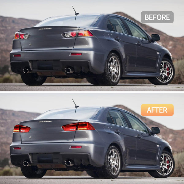 VLAND LED Rear Lights compatible with Lancer & EVO X 2008-2020 (Not Fit fortis/io), w/Sequential indicator, Driver & Passenger Side (Smoked dynamic 2)