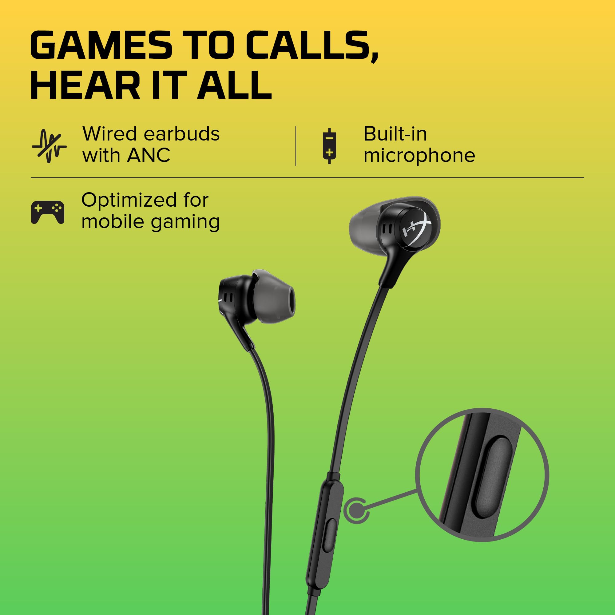 HyperX Cloud Earbuds II - Wired Gaming Earbuds 14mm Driver Built-in Microphone | 4 Ear Plug Sizes | 3.5mm Connector | Hard Case | PC, Console & Mobile Compatibility | Red