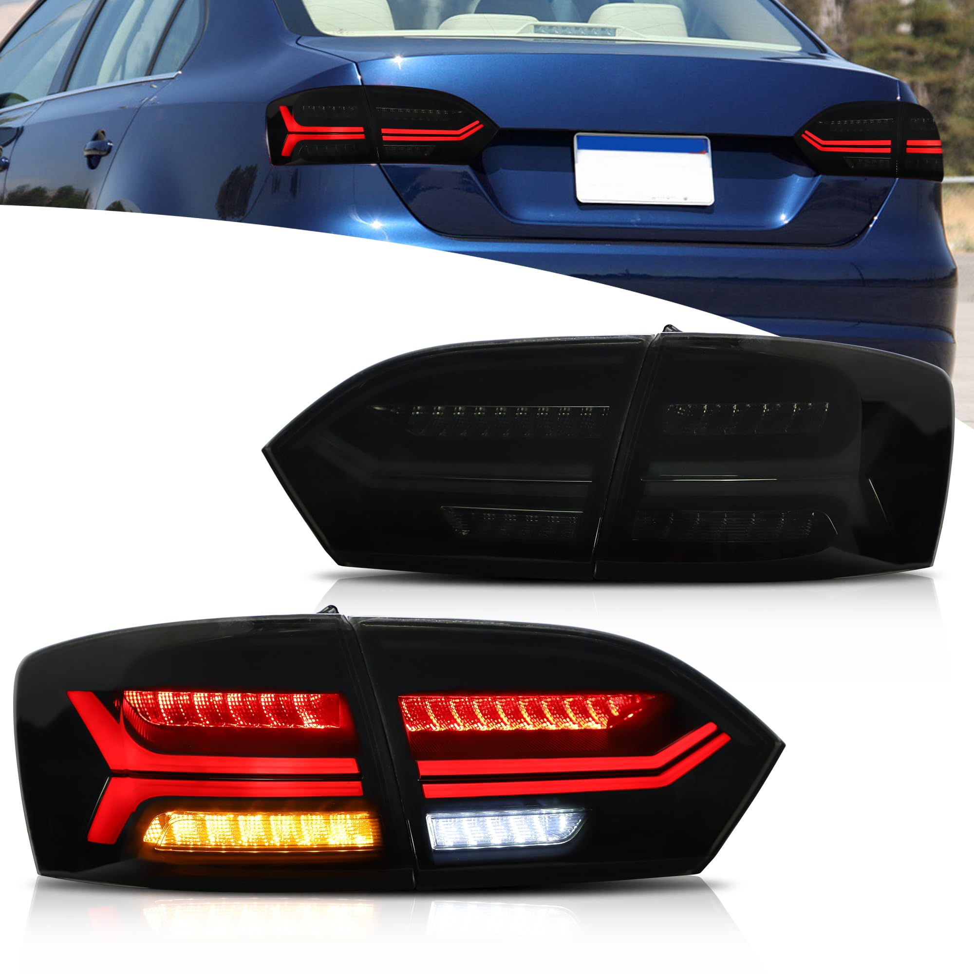 VLAND LED Rear Lights compatible with Jetta MK6 2011-2018 Sedan [Not fit LED & GLI models], Driver & Passenger Side - Red