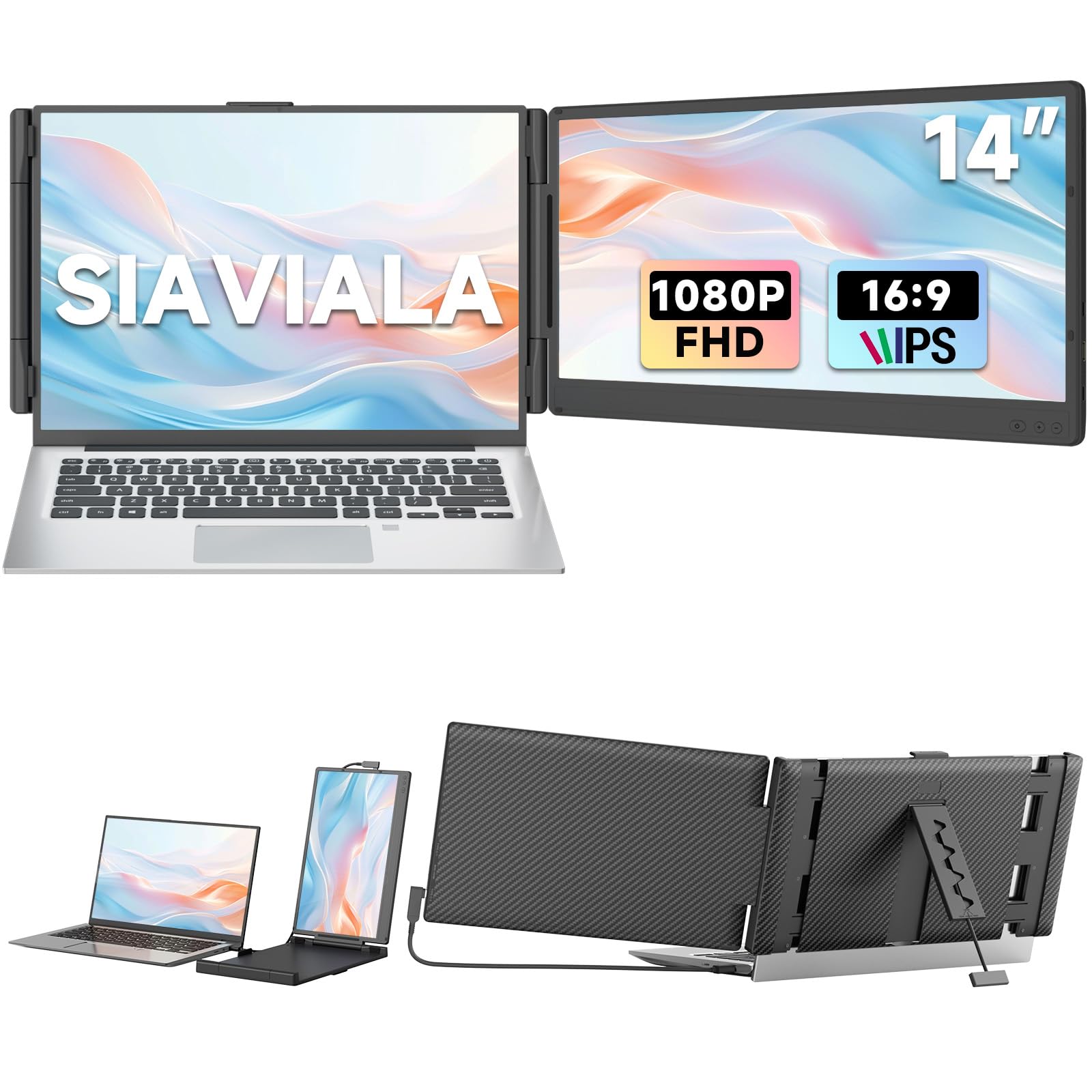 Laptop Screen Extender, 14” FHD 1080P IPS Dual Screen Laptop, Portable Monitor for 13-17.3” Laptops, Plug & Play Portable Screen for Windows/Mac/Android/Switch/PS5 with USB C/HDMI Port