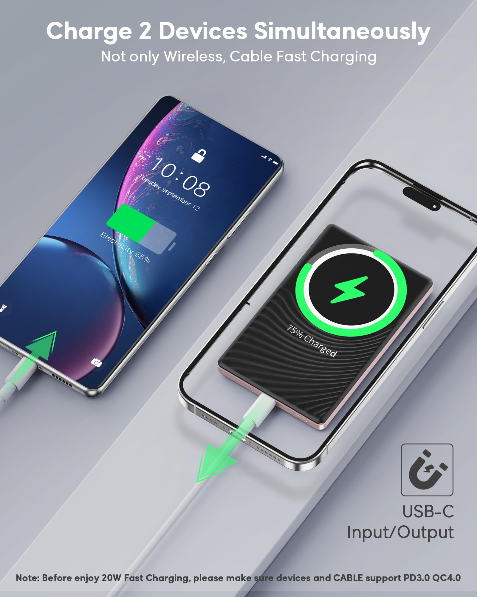 Ntaanoo Power Bank for Magsafe, Ultra Slim 5000mAh 20W Fast Charging Powerbank Wireless Magnetic Portable Charger,USB C in&Out PD 3.0 Phone Battery Pack,for iPhone 16/15/4/13/12 Mini Plus Pro Max