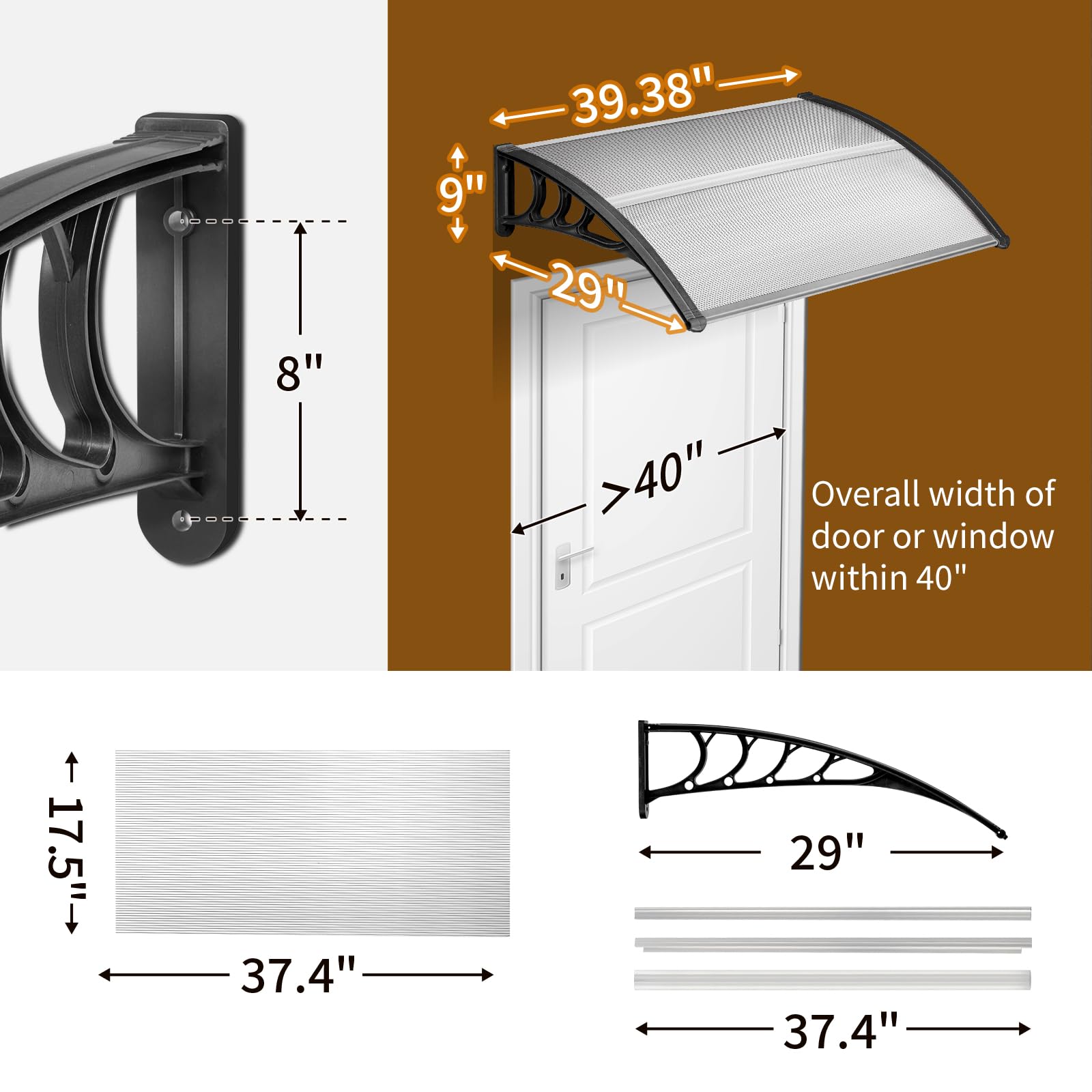 Outopee Door Canopy Awning, 120 x 80 cm Window Garden Front Door Canopy for Outdoor Shelter, Window Porch Shade, Patio Roof Cover, Black