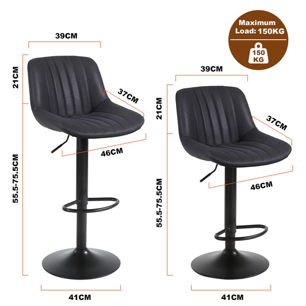 Youhauchair Bar Stools Set of 2, Swivel Counter Height Barstools with Back, Adjustable PU Leather Bar Chairs, Modern Armless Kitchen Island Stool, Black