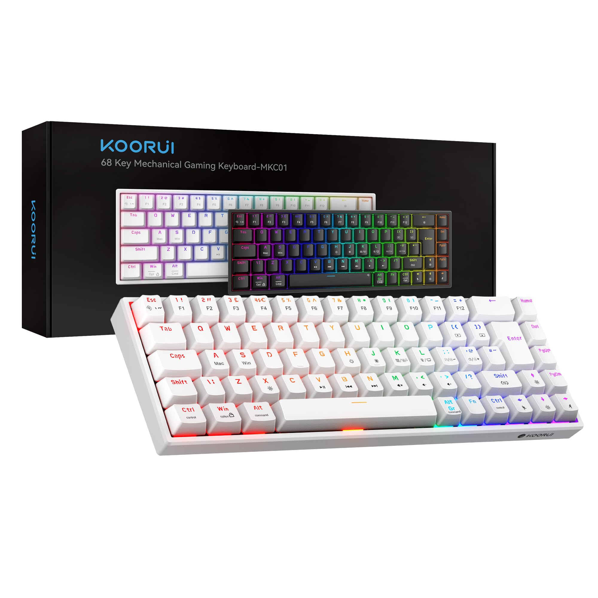KOORUI 60% Mechanical Gaming Keyboard, Mixed Colors LED Backlit Ultra-Compact 69 Keys, Mini Wired Keyboard with Blue Switch for Windows Laptop PC/Mac OS/Xbox-BLACK(Blue Switch)