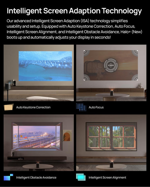 XGIMI Halo+ 1080P Portable Projector, 4K Input Supported, 700 ISO Lumens with Integrated Harman Kardon Speaker, Auto Focus&Keystone,ISA Technology, Android TV 10.0, Wireless Casting WiFi Bluetooth