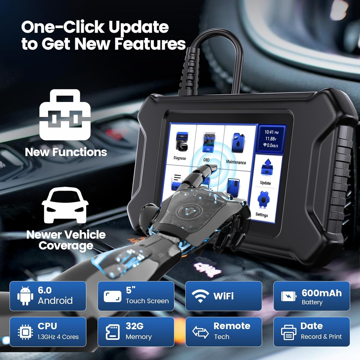 MUCAR Car Diagnostic Tool OBD2 Scanner, CS6 Car Scanner with 6 System (ABS SRS ECM TCM BCM TPMS) with 7 Reset Service (Oil EPB SAS ETS TPMS ABS DPF), Auto VIN Scan Tool for All Car Free Lifetime