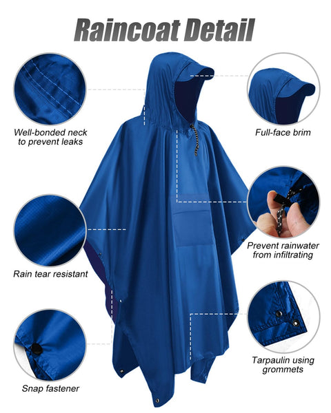 Victoper Waterproof Poncho Adult, Reusable Rain Poncho Adult Waterproof Poncho Waterproof Adult Lightweight Waterproof Raincoat for Outdoor Hiking Camping Cycling Traveling
