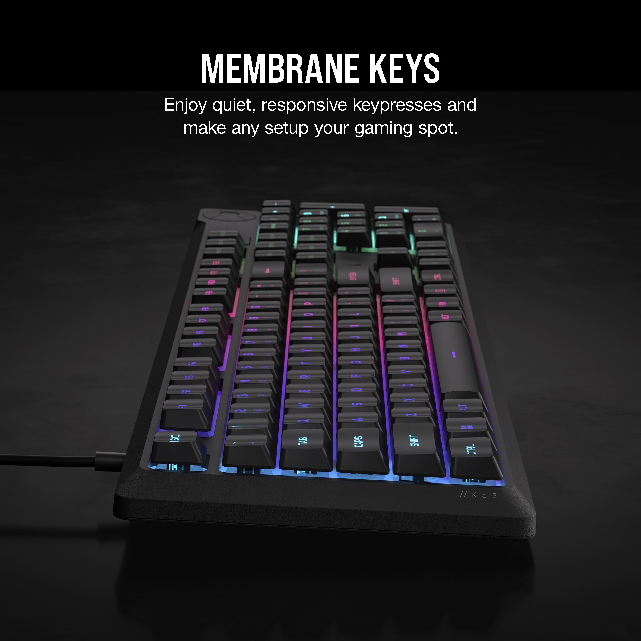 CORSAIR K55 RGB PRO Membrane Wired Gaming Keyboard – IP42 Dust and Spill-Resistant – 6 Macro Keys with Elgato Integration – iCUE Compatible – QWERTY UK – PC, Mac, Xbox – Black