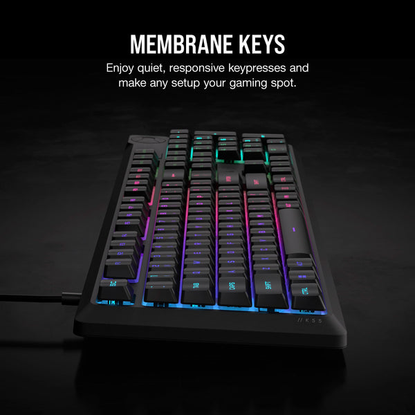 CORSAIR K55 RGB PRO Membrane Wired Gaming Keyboard – IP42 Dust and Spill-Resistant – 6 Macro Keys with Elgato Integration – iCUE Compatible – QWERTY UK – PC, Mac, Xbox – Black