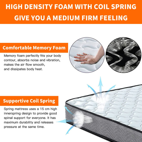 Good Nite 7 Inch Small Double Mattress 4FT Spring Medium Firm with Memory Foam and 3D Breathable Quilted Knitting Fabric Fire Resistant 120 x 190cm