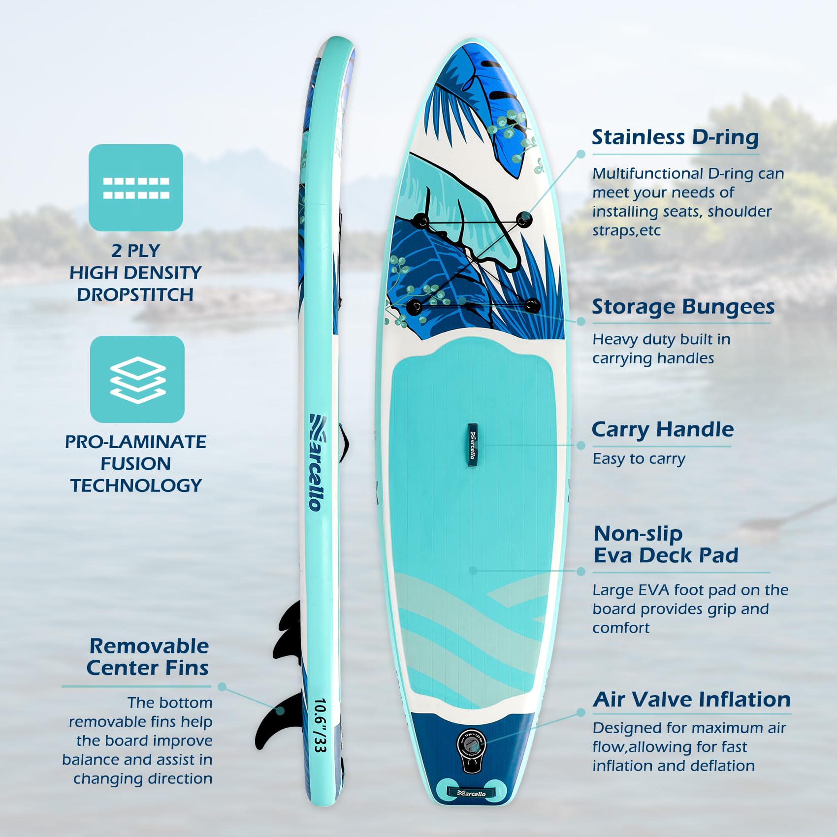 Paddle Board, Inflatable Stand Up Paddle Board, 10‘6/11' ×33"×6" Ultra-light SUP Board with Hand Pump, Leash, Repair Kit, Waterproof Phone Case and Waterproof Bag, Paddle Board for Adults