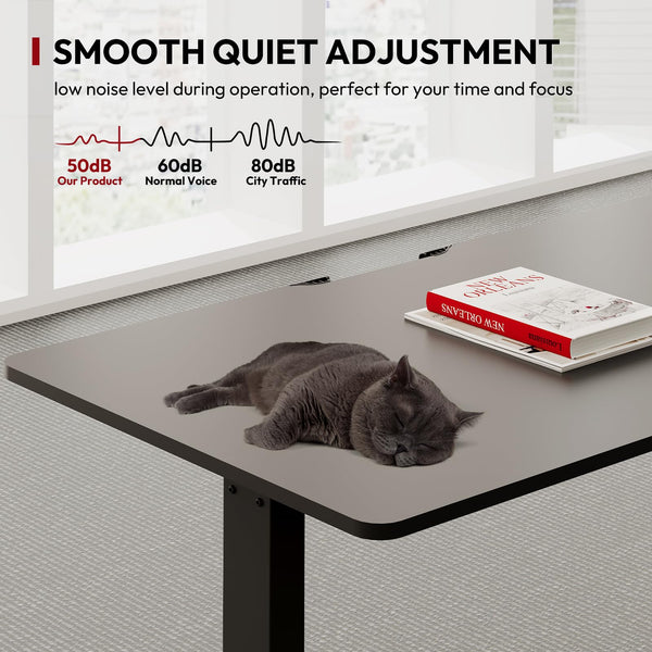 SANODESK QS1+140 * 60 Electric Standing Desk Height Adjustable Standing Desk With Memory Smart Panel Sit Stand Table With Hooks and Cupholder for Home Office （Black Frame+ Black Desktop）