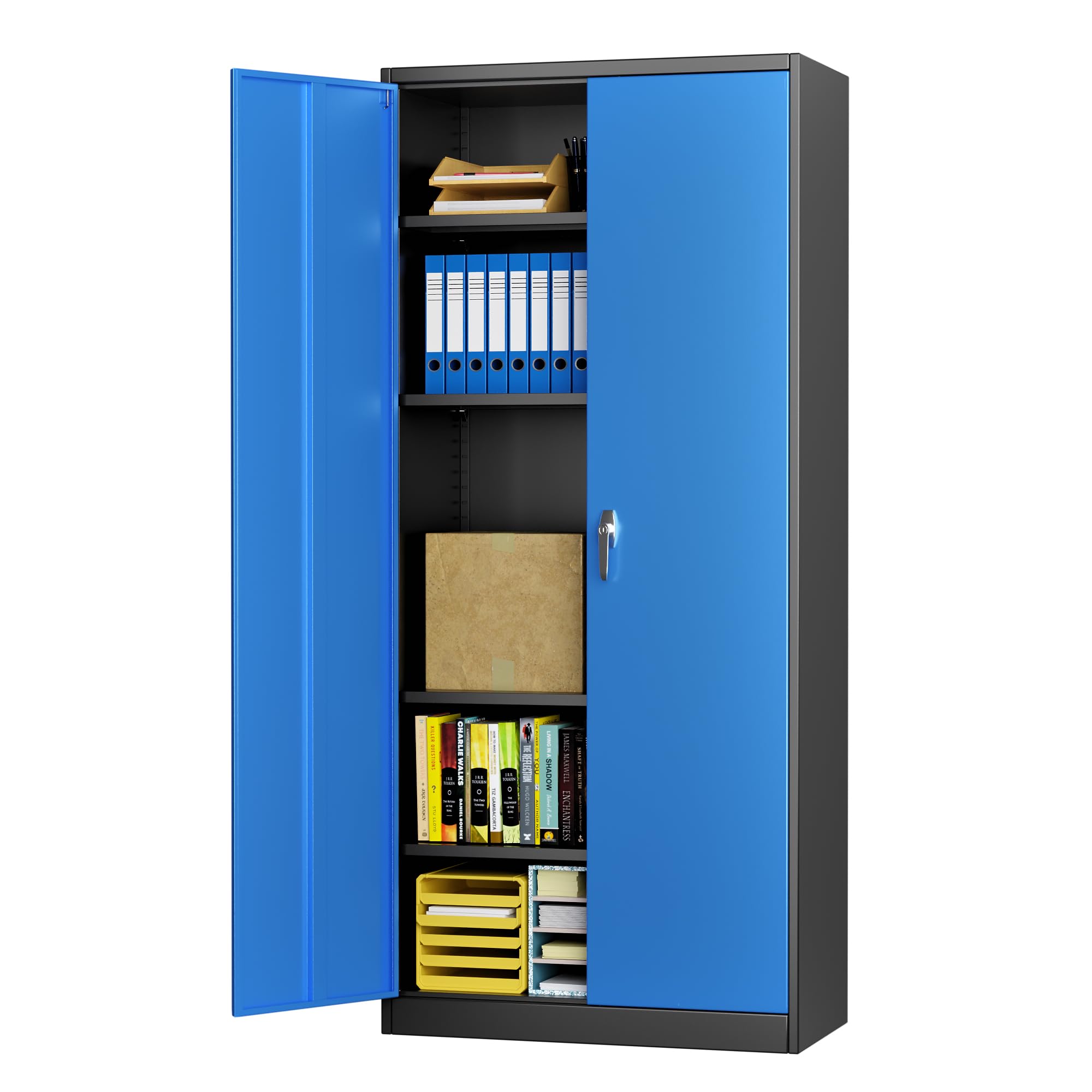 Metal Storage Cabinet with 2 Door and 3 Adjustable Shelves,140X80x40CM Steel Cabinet for Warehouse,Garage,Home,Office,Easy Assemble Required(Black/White)