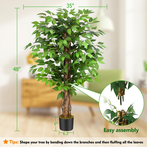 Keeplush 4ft Ficus Artificial Trees with Natural Curved Trunks, 120cm Tall Artificial Plants Tree for Indoor, Fake Ficus Tree Green Lifelike Home