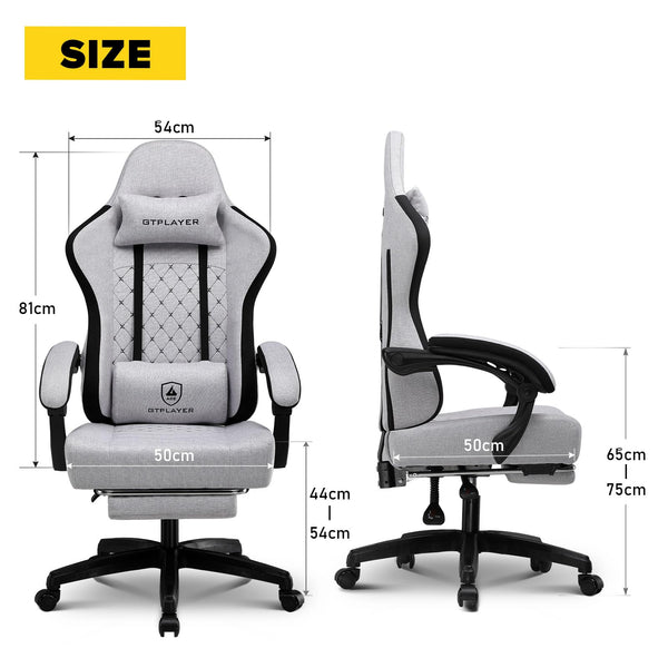 GTPLAYER Fabric Gaming Chair with Footrest, Ergonomic Computer Desk Chair with Pocket Spring Cushion Home Office High Back Support Lumbar Support Heavy Duty Wide