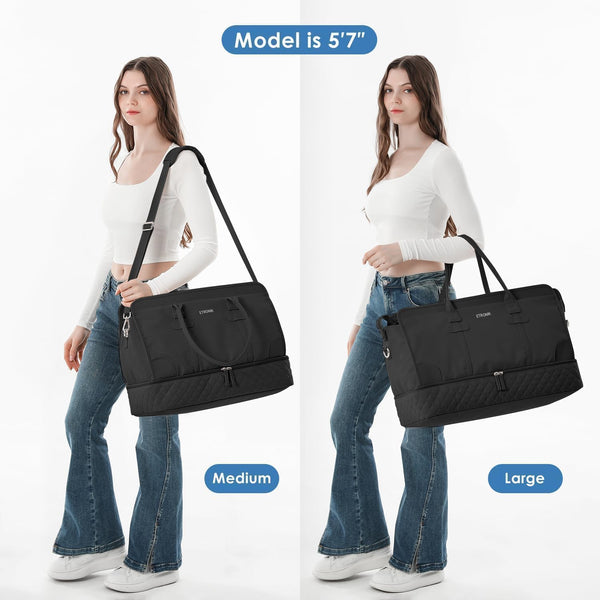 ETRONIK Weekend Overnight Bag for Women, Large Travel Duffle Bag with Shoe Compartment & Wet Pocket, Carry On Tote Bags Gym Duffel Bag with Toiletry Bags for Hospital 3 Pcs Set, Black