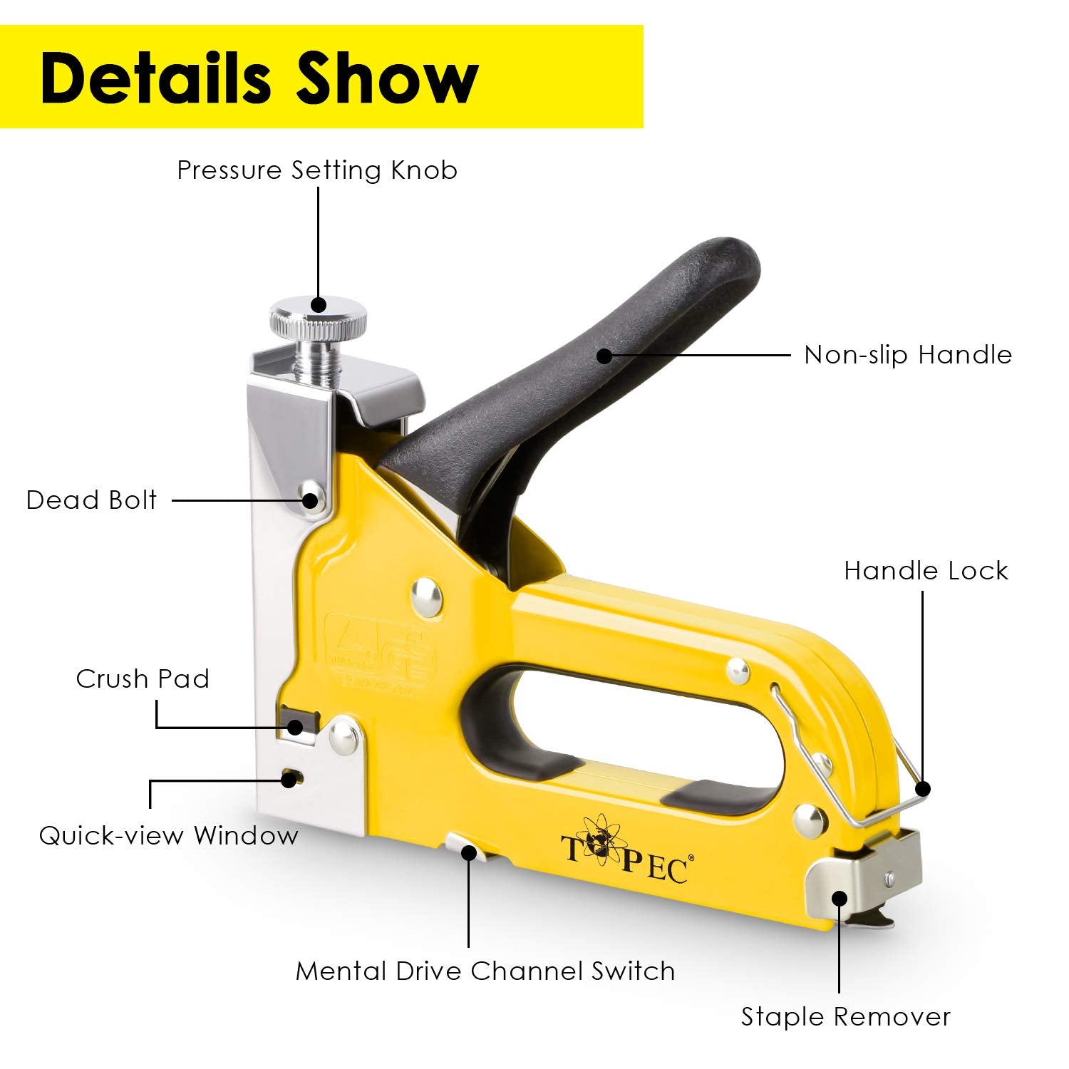 Upholstery Staple Gun Heavy Duty, TOPEC 3-in-1 Stapler Gun with 600 Staples, Manual Brad Nailer Power Adjustment Stapler Gun for Wood, Crafts, Carpentry, Decoration DIY
