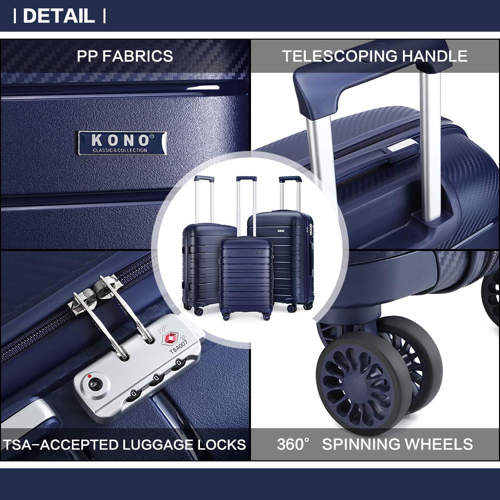 Kono Lightweight Suitcase Hand Luggage Polypropylene Hard Shell Travel Trolley