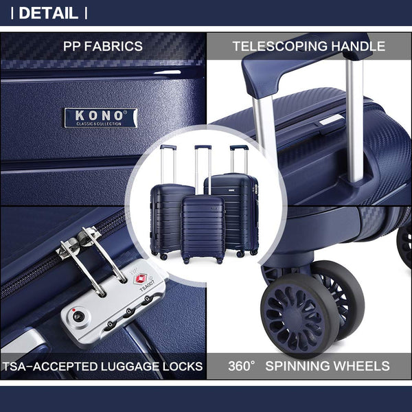 Kono Lightweight Suitcase Hand Luggage Polypropylene Hard Shell Travel Trolley