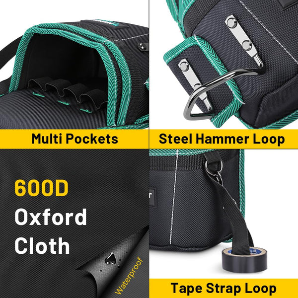 WINHUNT Tool Belt Pouch, Electrician Pouch 18 Pocket with Adjustable Nylon Belt 15x4x22cm Black (18 Pockets)