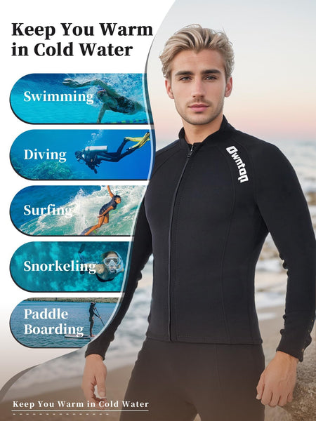 Owntop 2mm Neoprene Wetsuits Jacket for Men/Women, Long Sleeve Front Zipper, Purple, Unisex-Adults, Surfing, Scuba Diving, Paddling, Swimming