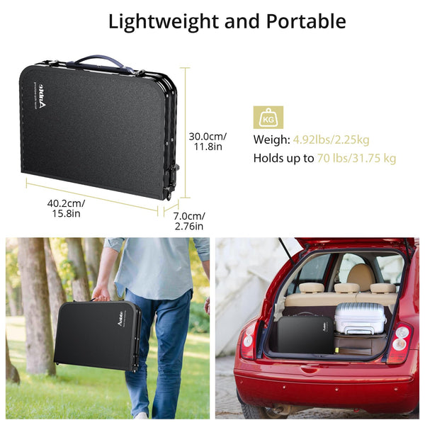 Anbte Folding Camping Table with Storage Net, Aluminum Small Folding table Adjustable Height Max 67 cm Pure Black 59cm x 40cm Outdoor Table,