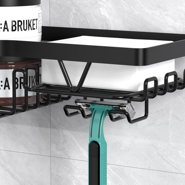 Kegii Telescopic Shower Caddy Corner - Stainless Steel Shower Shelf No Drilling Bathroom Caddy with Soap Holder and Hooks(White), On The Bath or Stand Up Shower