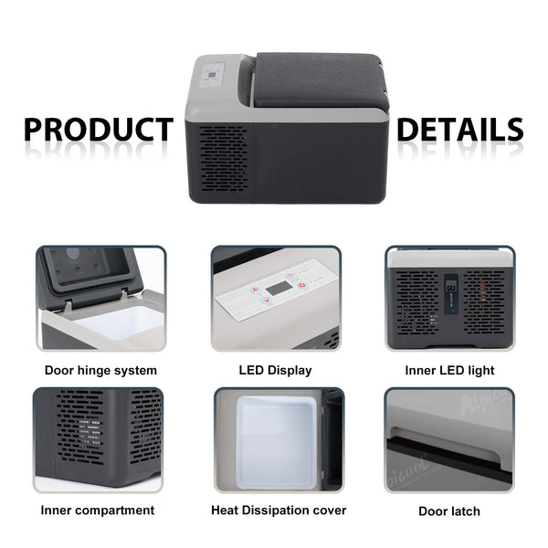 Alpicool C9PT 9L Compressor Car Fridge Freezer, DC 12v Camping Refrigerator, Portable Mini Cool Box for TruckCampervanRVBoat, -20℃ to 20℃(Black)