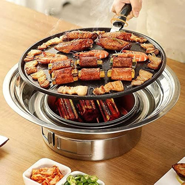 Charcoal Grill Korean Barbecue Grill Portable Stainless Steel Non-stick Charcoal Stove for Outdoor Camping BBQ Grill 13.7 inches Small Grill Outdoor