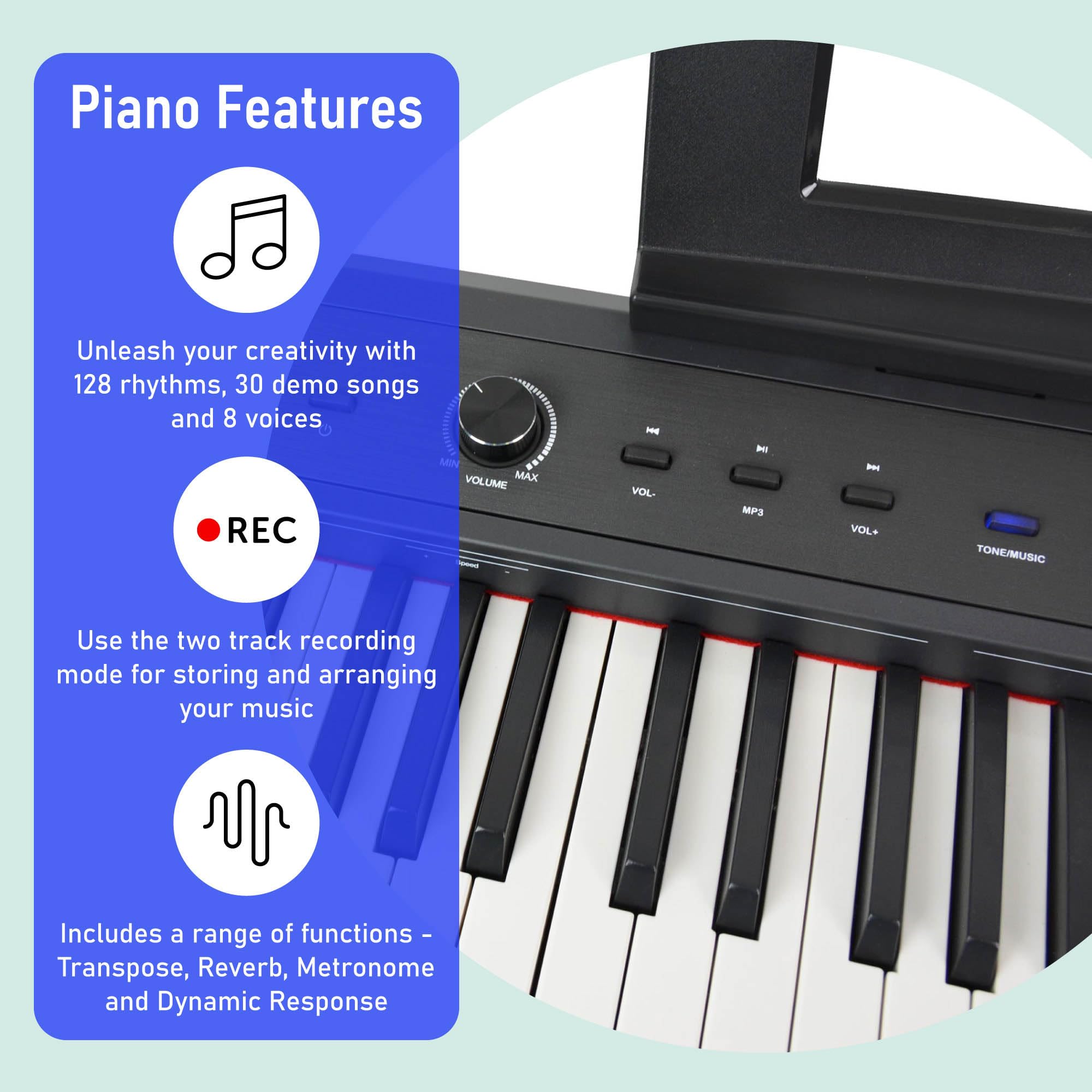 Axus AXD55 88 Key Digital Piano Keyboard with Touch Sensitive Keys, Sustain Pedal and High-Level Features and Functions.